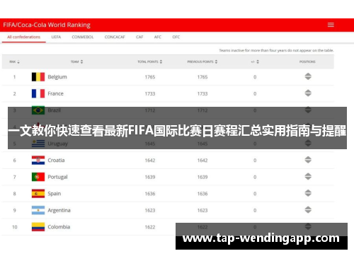 一文教你快速查看最新FIFA国际比赛日赛程汇总实用指南与提醒